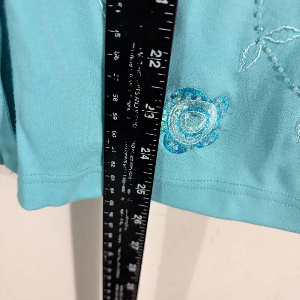 Jenny Cardigan Twin Set Women Medium Turquoise Floral Embroidered Sequin